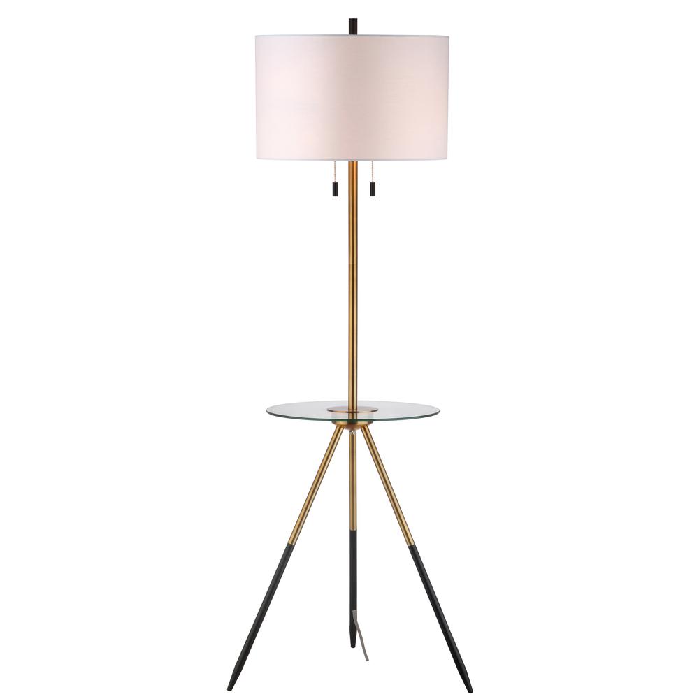 Morrison Floor Lamp Side Table, Brass Gold/Black