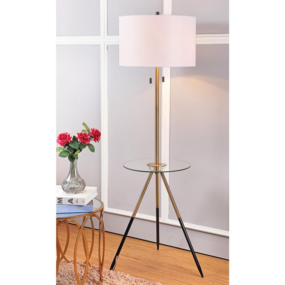 Morrison Floor Lamp Side Table, Brass Gold/Black