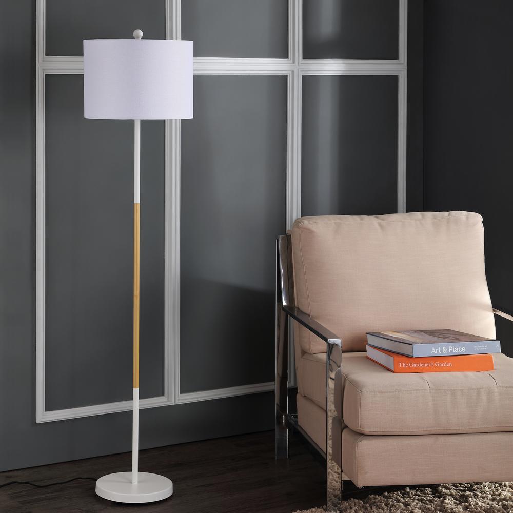 Melrose Floor Lamp, White/Wood Finish
