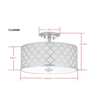 Kora Quatrefoil 3 Light 15-Inch Dia Silver Flush Mount , Silver Leaf