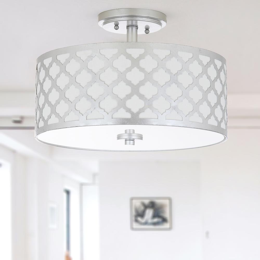 Kora Quatrefoil 3 Light 15-Inch Dia Silver Flush Mount , Silver Leaf