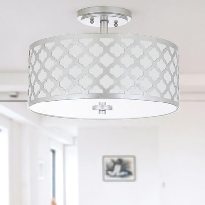 Kora Quatrefoil 3 Light 15-Inch Dia Silver Flush Mount , Silver Leaf