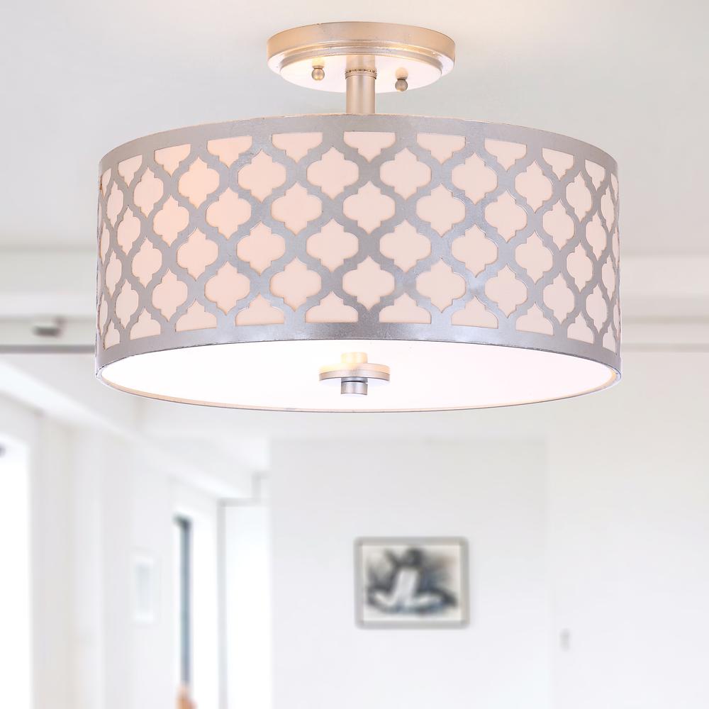 Kora Quatrefoil 3 Light 15-Inch Dia Silver Flush Mount , Silver Leaf