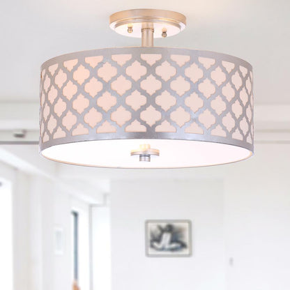 Kora Quatrefoil 3 Light 15-Inch Dia Silver Flush Mount , Silver Leaf