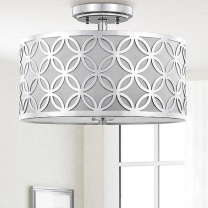 Cecily Leaf Trellis 3 Light 15-Inch Dia Chrome Flush Mount , Chrome