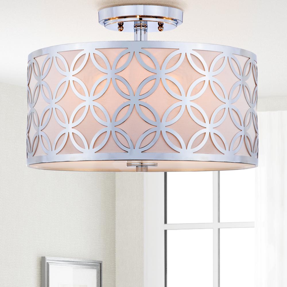 Cecily Leaf Trellis 3 Light 15-Inch Dia Chrome Flush Mount , Chrome