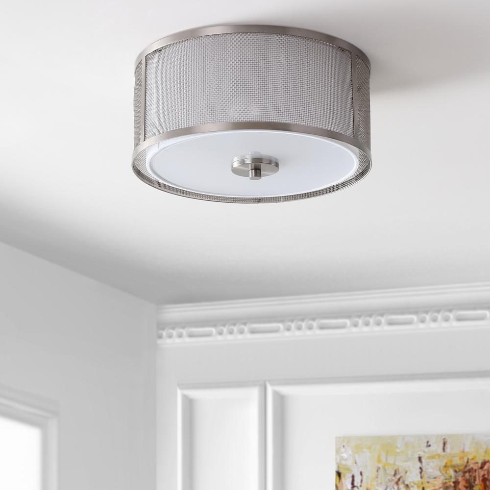 Eldon Flush Mount, Nickel/White