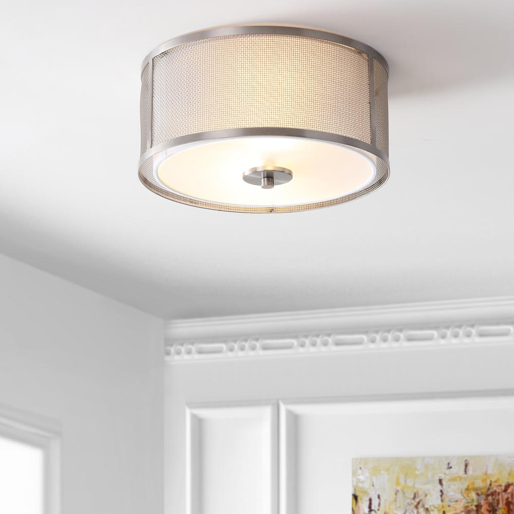 Eldon Flush Mount, Nickel/White