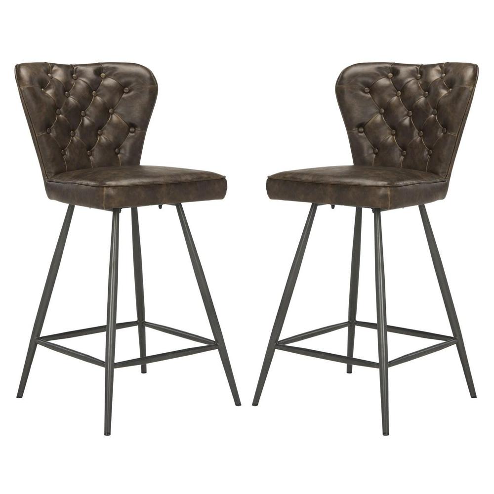 ASHBY 26"H MID CENTURY MODERN LEATHER TUFTED SWIVEL COUNTER STOOL, FOX1702A-SET2