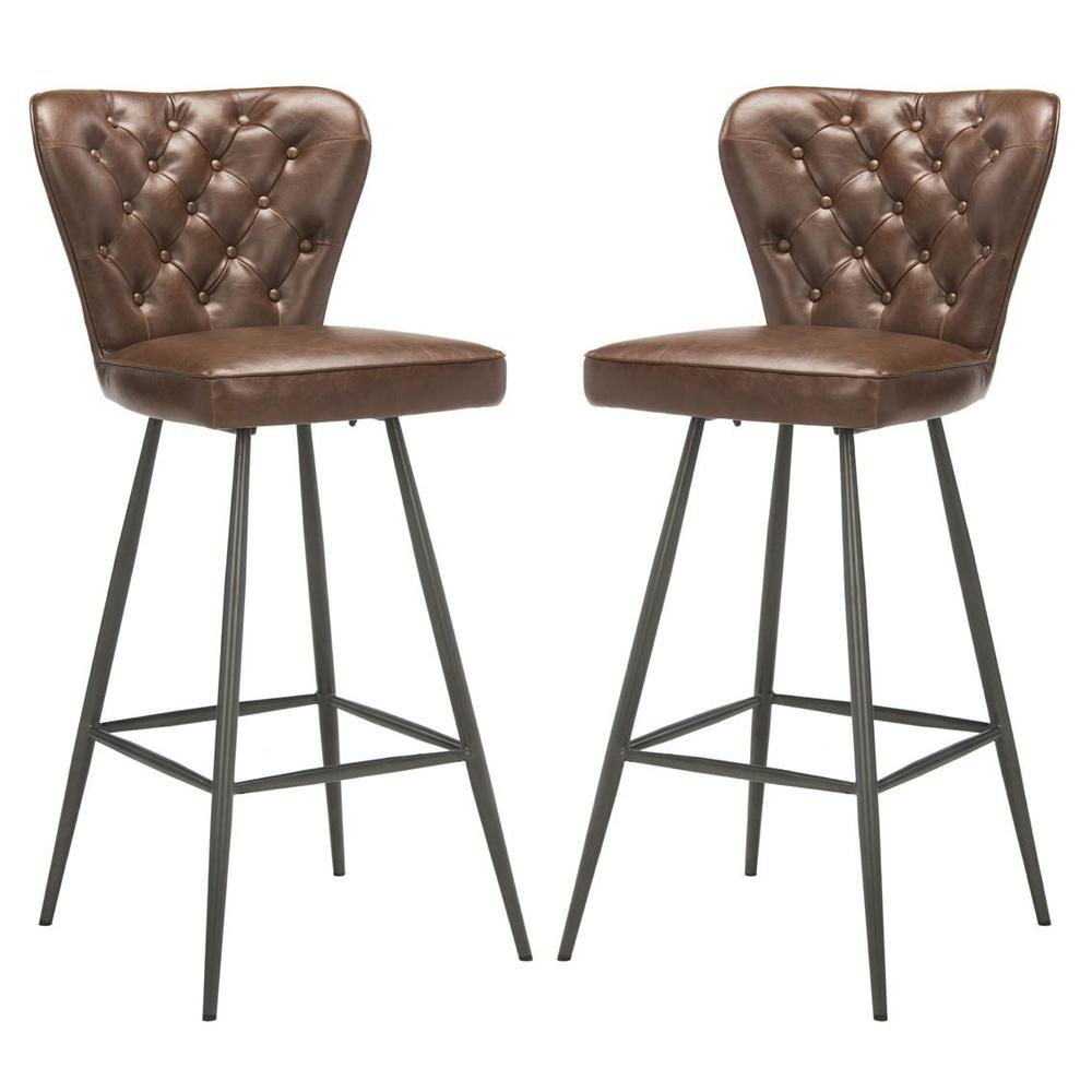 ASTER 30"H MID CENTURY MODERN LEATHER TUFTED BAR STOOL