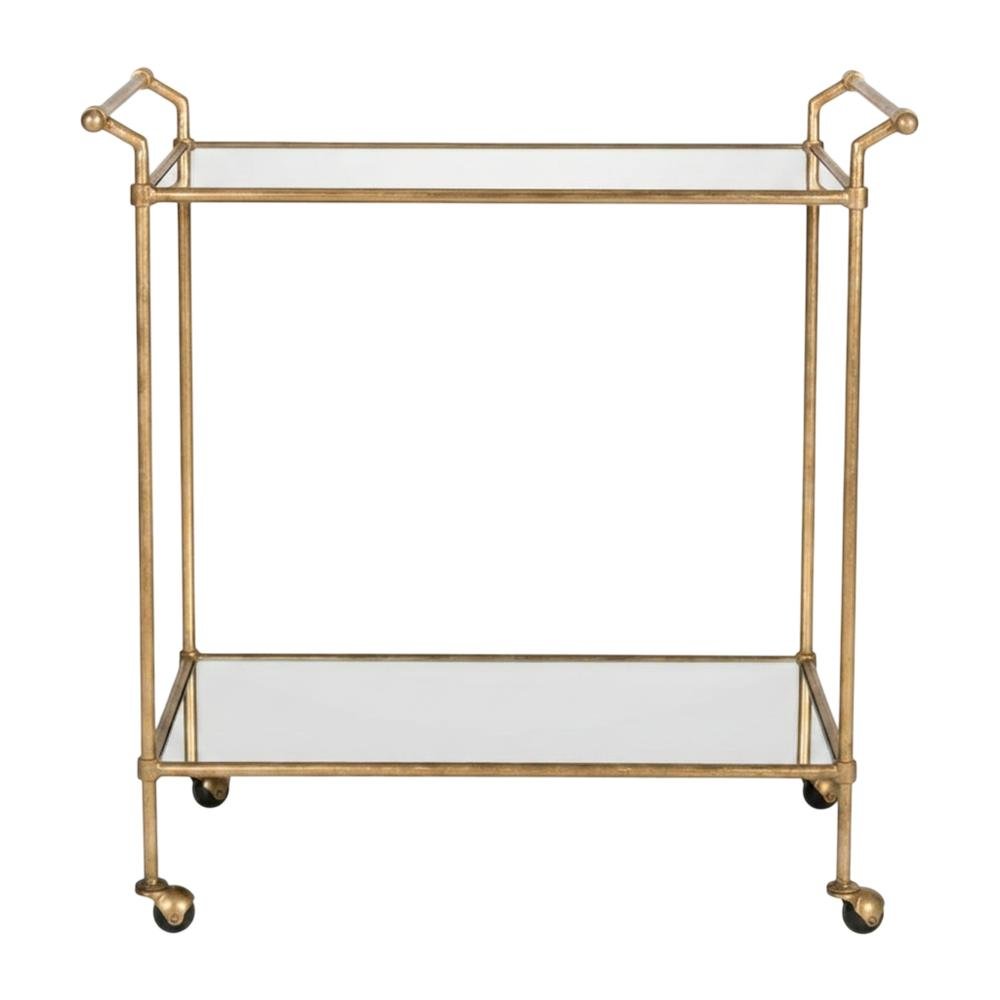 Gold Metal Bar Cart with Casters and Single Shelf for Stylish Entertainment