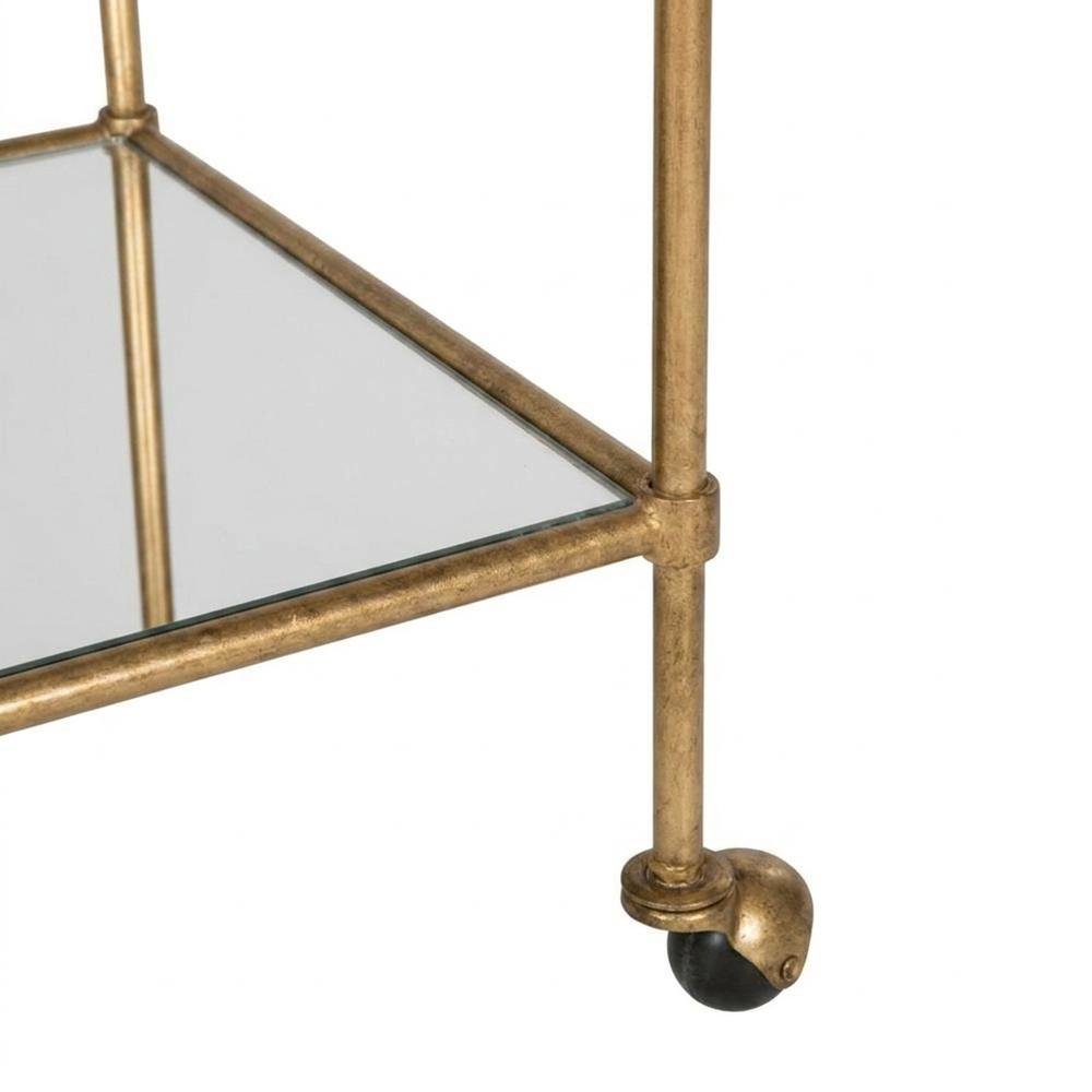 Gold Metal Bar Cart with Casters and Single Shelf for Stylish Entertainment
