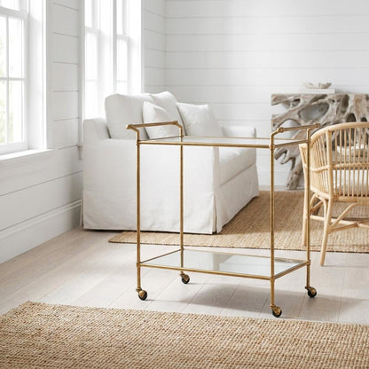 Gold Metal Bar Cart with Casters and Single Shelf for Stylish Entertainment