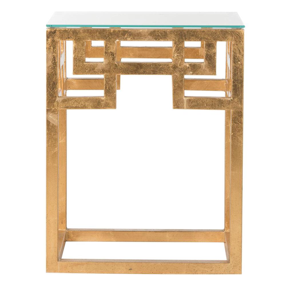 BYRAM GREEK KEY GLASS TOP END TABLE