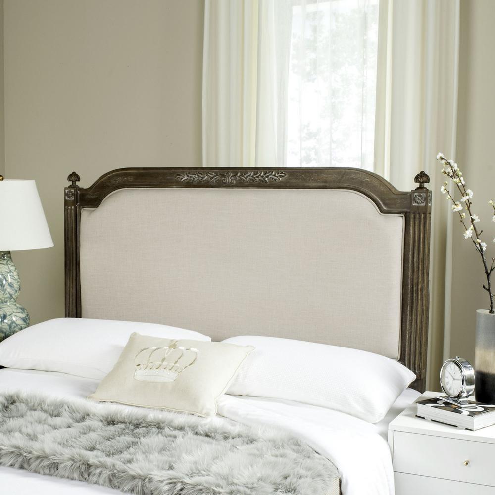 RUSTIC WOOD BEIGE LINEN TWIN HEADBOARD, FOX6242A-T