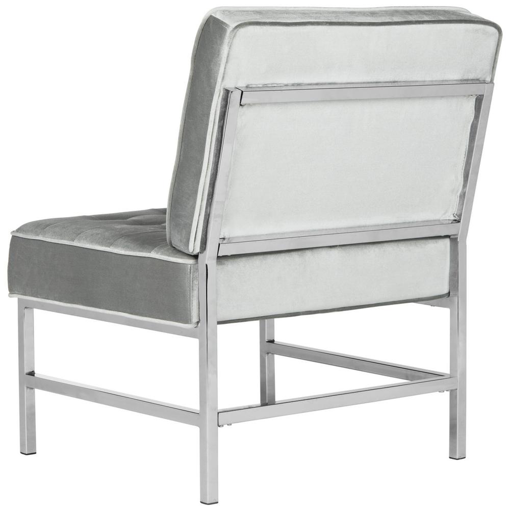 ANSEL MODERN TUFTED LINEN CHROME ACCENT CHAIR