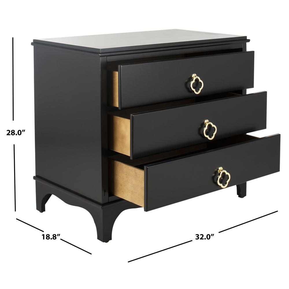 Hannon 3 Drawer Contemporary Nightstand, Black