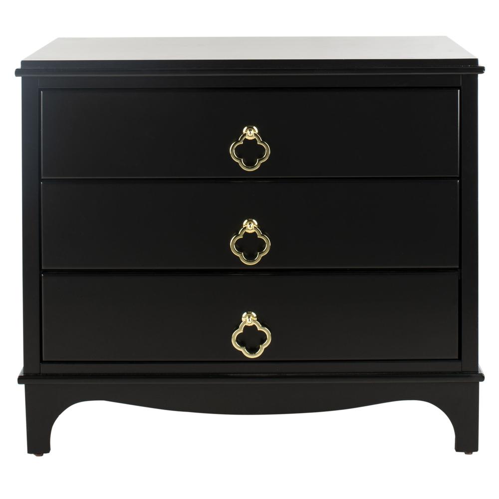 Hannon 3 Drawer Contemporary Nightstand, Black