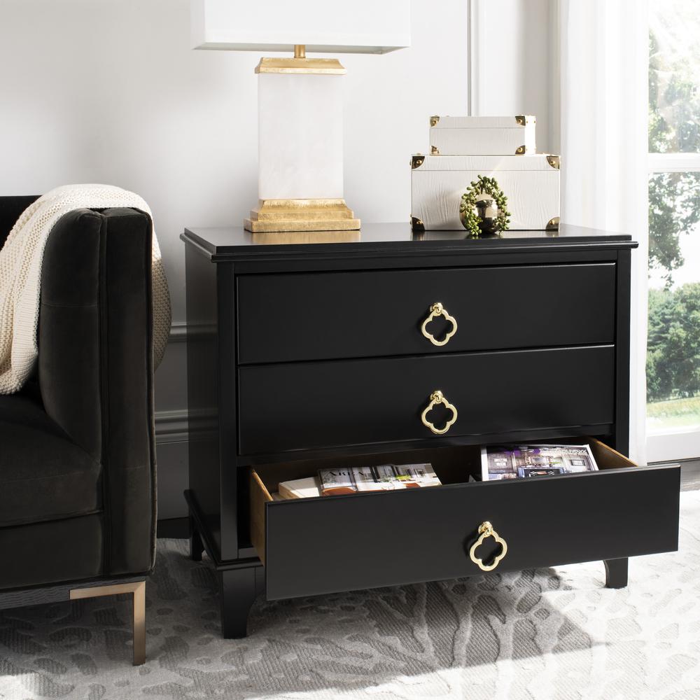 Hannon 3 Drawer Contemporary Nightstand, Black