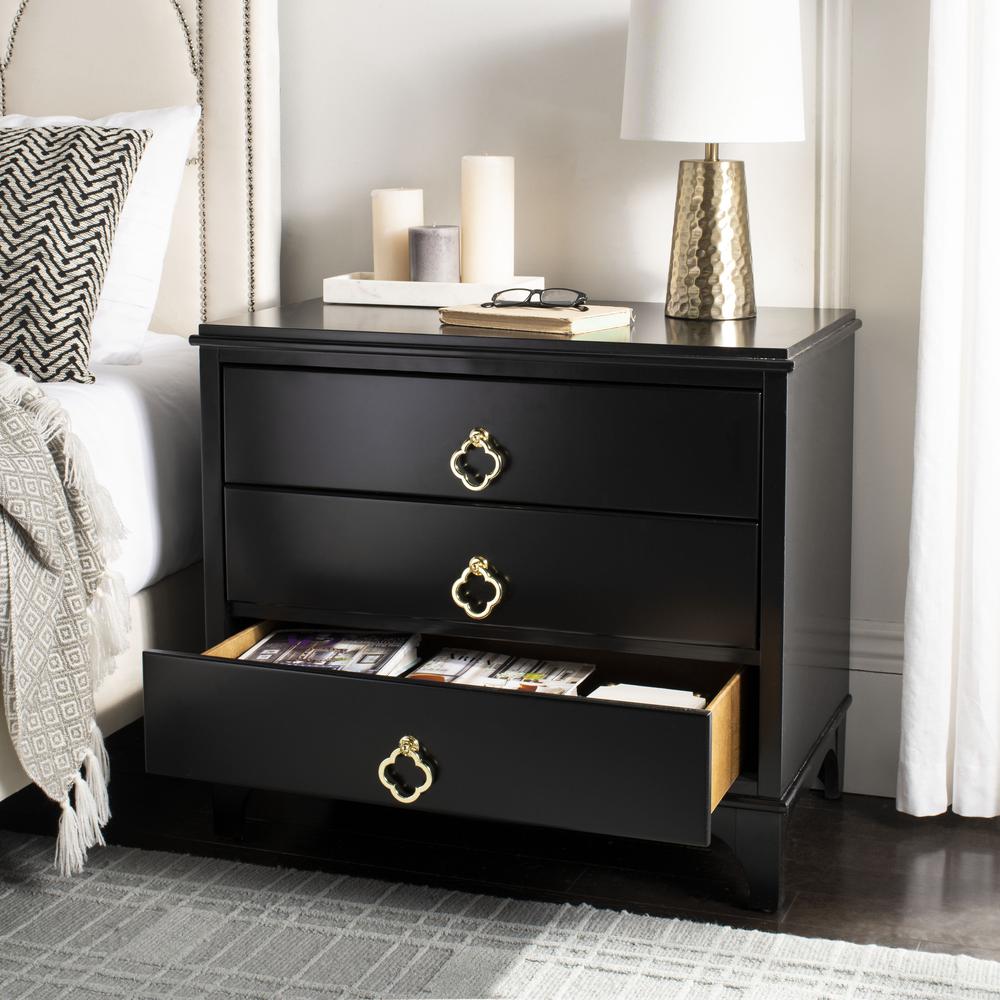 Hannon 3 Drawer Contemporary Nightstand, Black