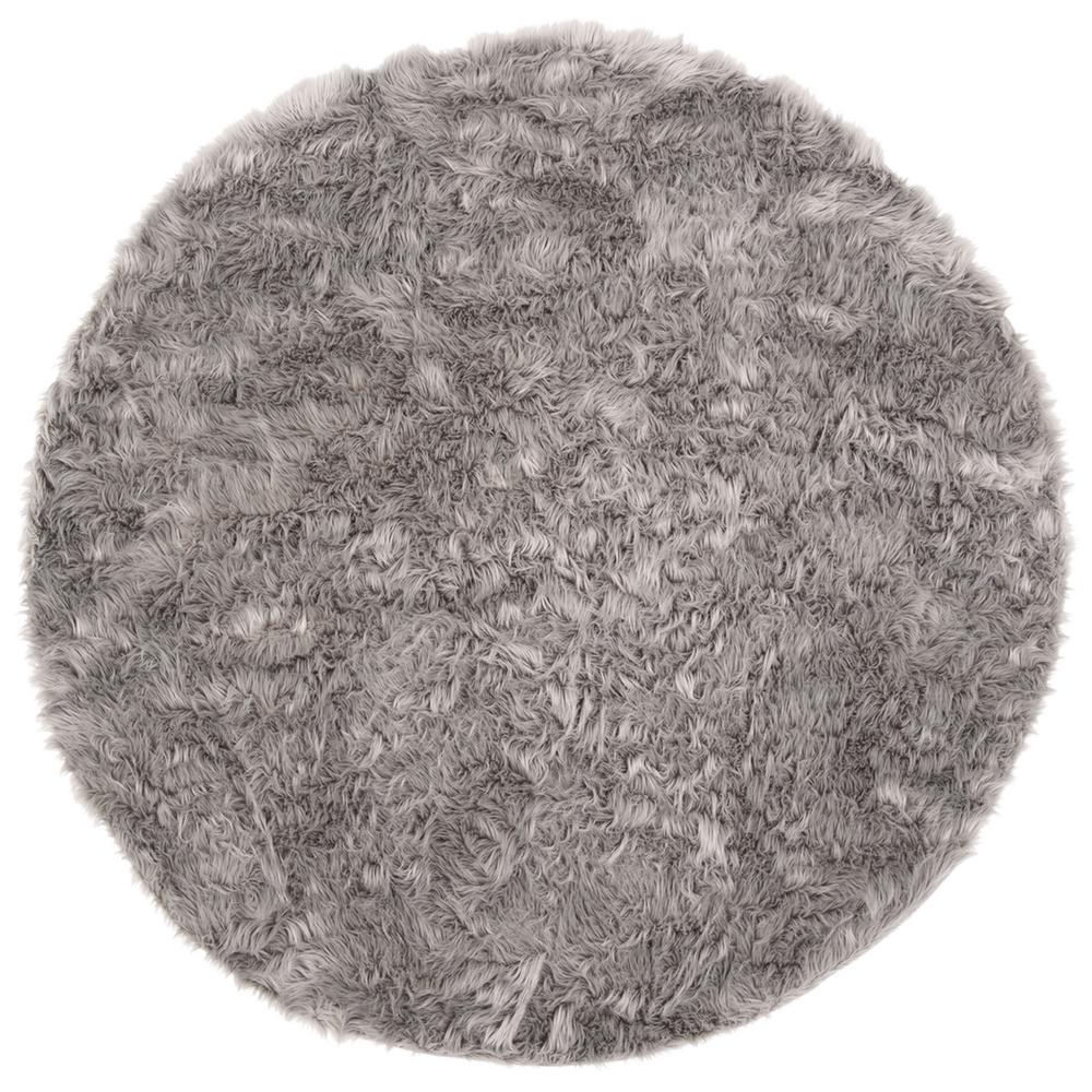 FAUX SHEEP SKIN, GREY, 3' X 3' Round, Area Rug