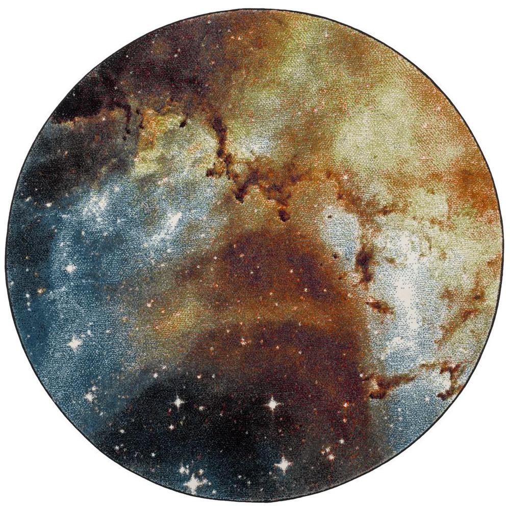 GALAXY, ORANGE / MULTI, 5'-3" X 5'-3" Round, Area Rug