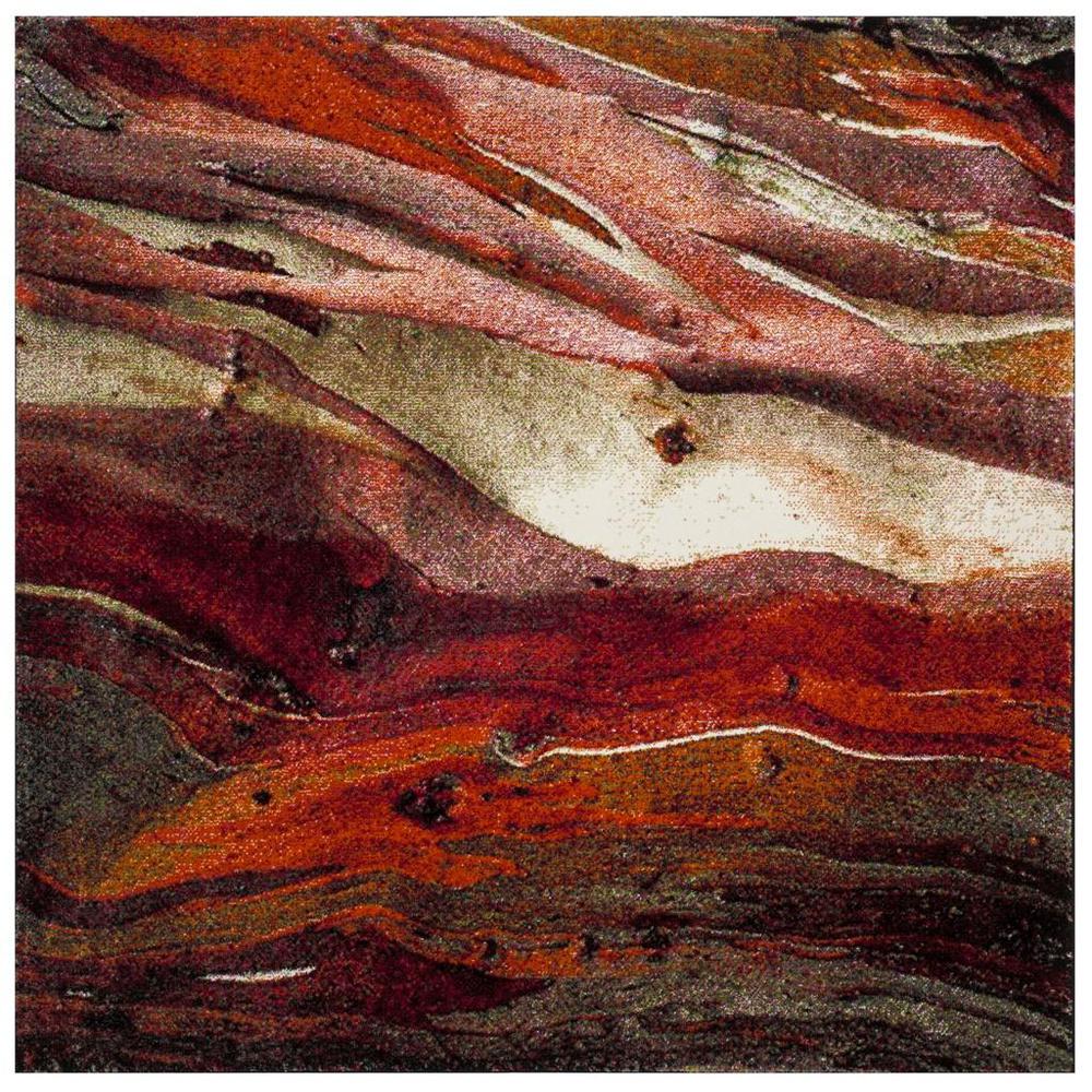 GLACIER, RED / MULTI, 5'-3" X 5'-3" Square, Area Rug