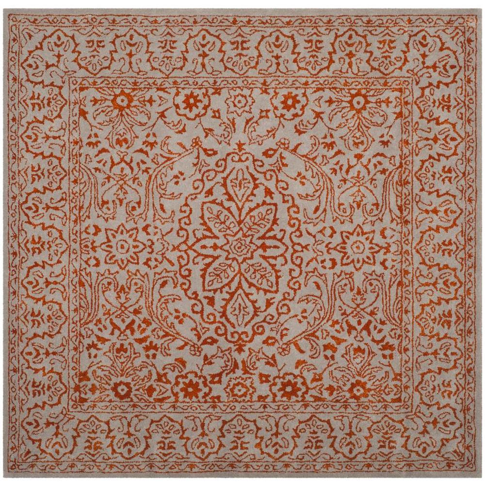 GLAMOUR, GREY / RUST, 6' X 6' Square, Area Rug