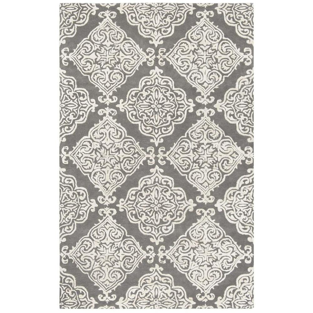GLAMOUR, DARK GREY / IVORY, 5' X 8', Area Rug