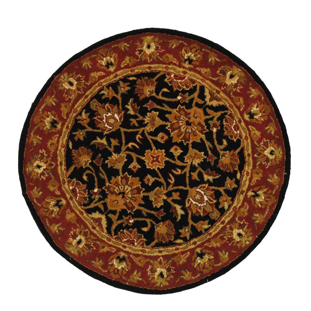 HERITAGE, BLACK / RED, 3'-6" X 3'-6" Round, Area Rug