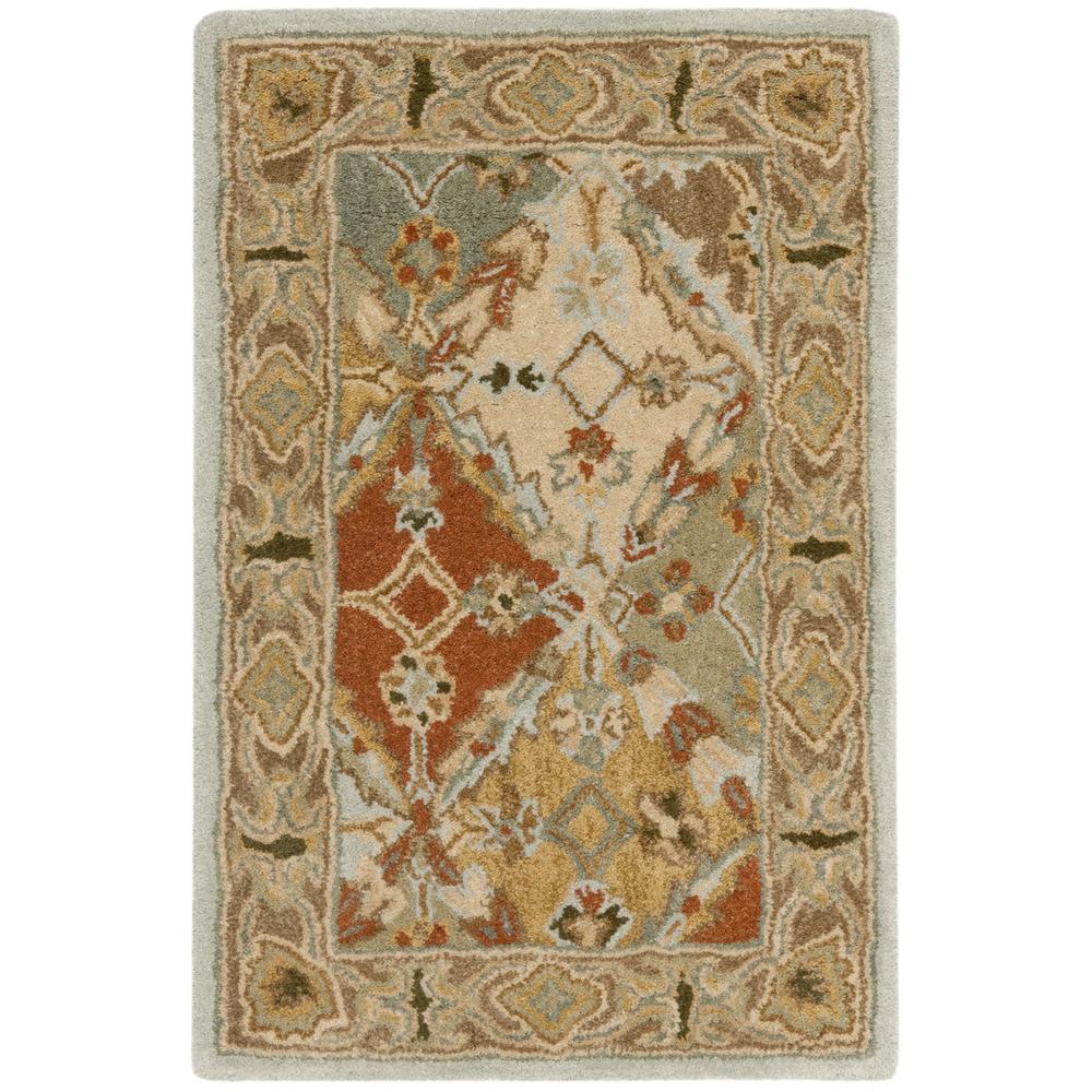HERITAGE, LIGHT BLUE / LIGHT BROWN, 2' X 3', Area Rug