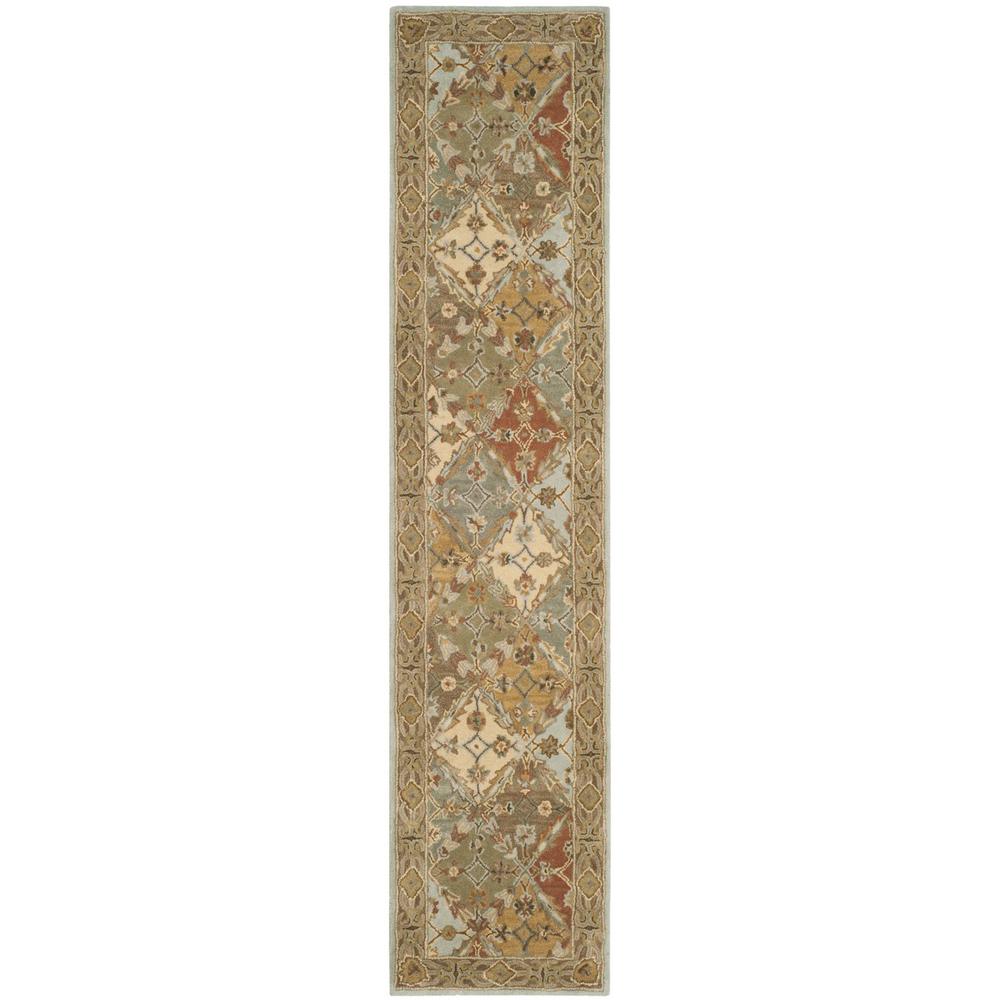 HERITAGE, LIGHT BLUE / LIGHT BROWN, 2'-3" X 10', Area Rug