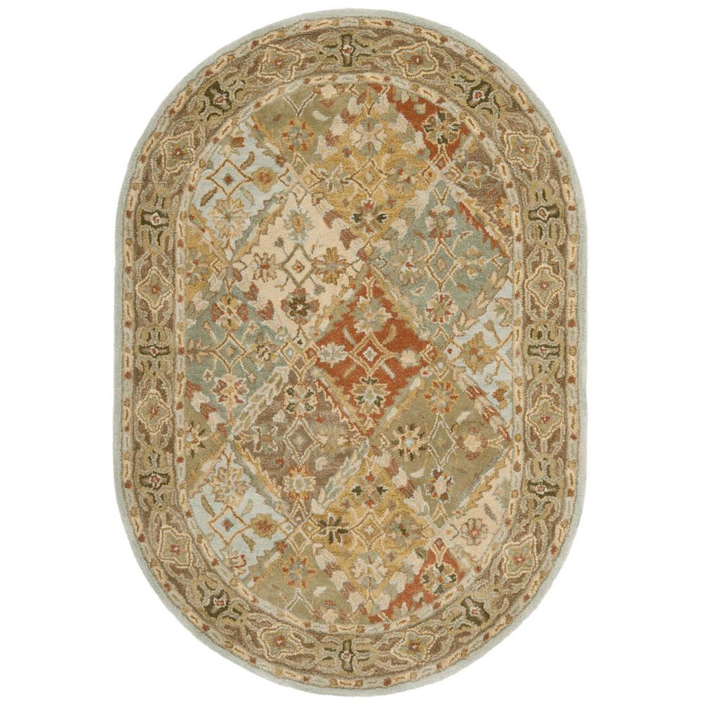 HERITAGE, LIGHT BLUE / LIGHT BROWN, 4'-6" X 6'-6" Oval, Area Rug