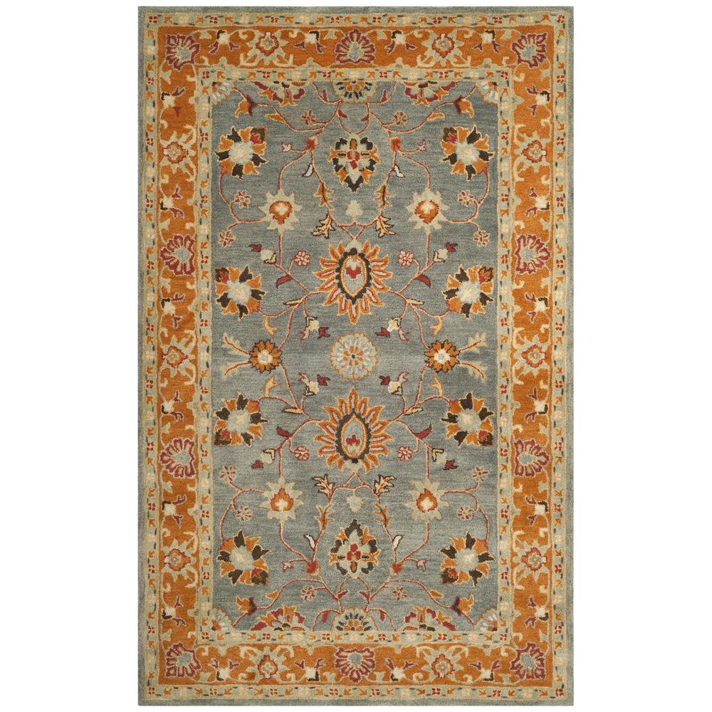HERITAGE, BLUE / ORANGE, 5' X 8', Area Rug