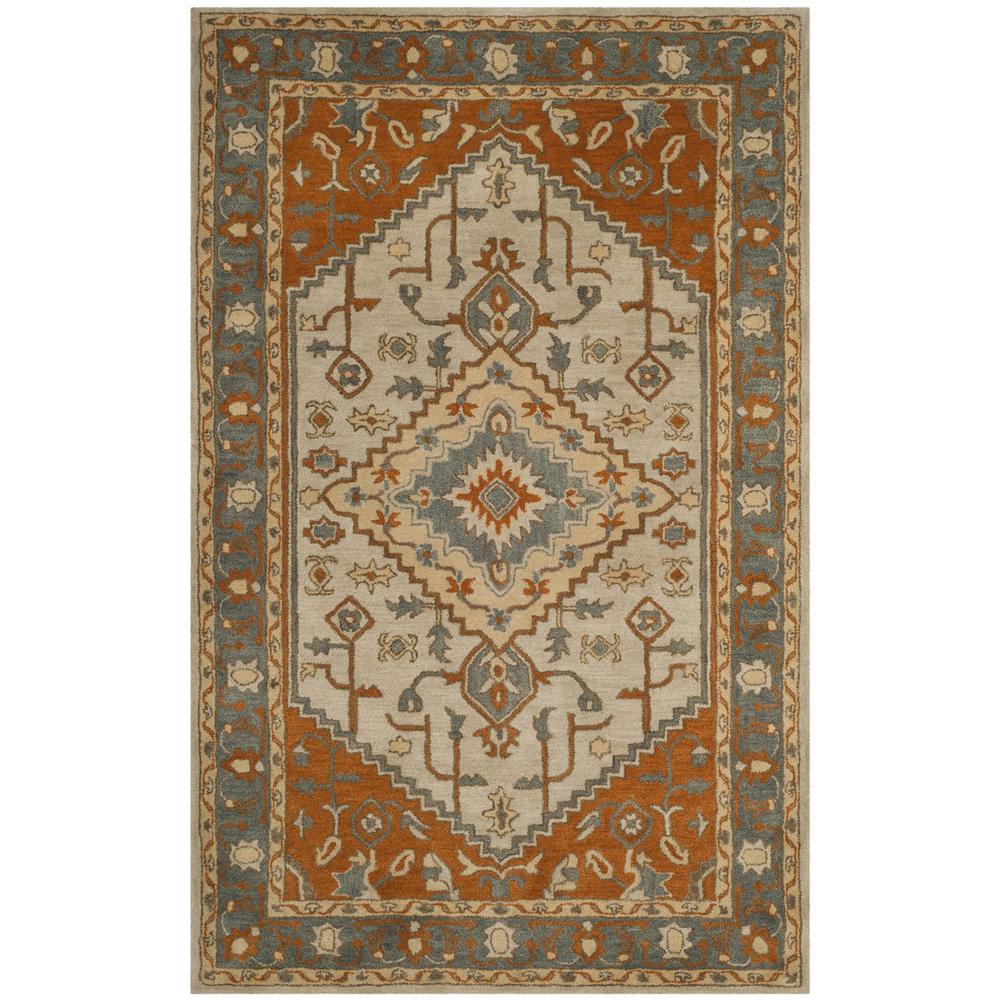 HERITAGE, LIGHT BLUE / RUST, 5' X 8', Area Rug