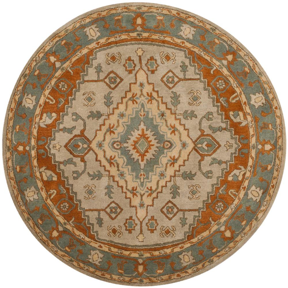 HERITAGE, LIGHT BLUE / RUST, 6' X 6' Round, Area Rug