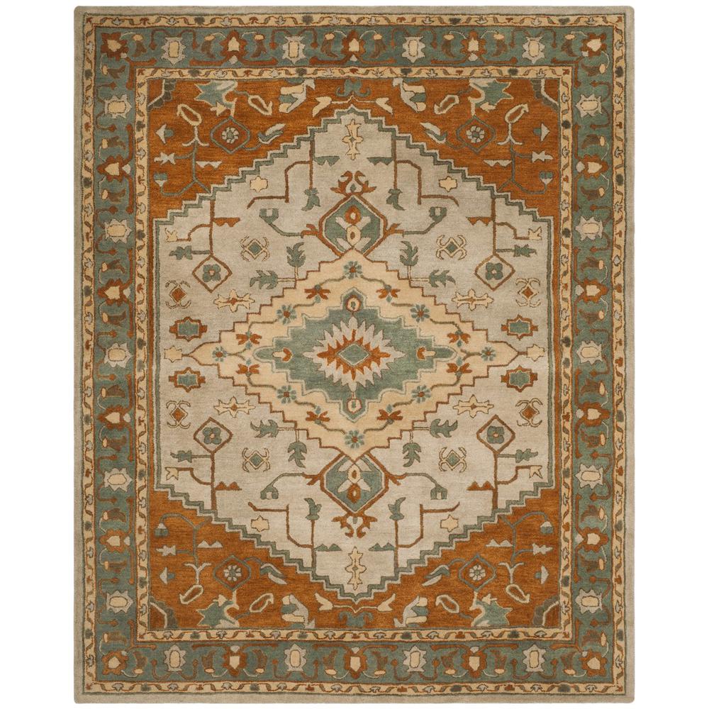 HERITAGE, LIGHT BLUE / RUST, 8' X 10', Area Rug