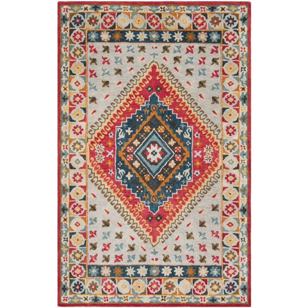 HERITAGE, GREY / RED, 5' X 8', Area Rug