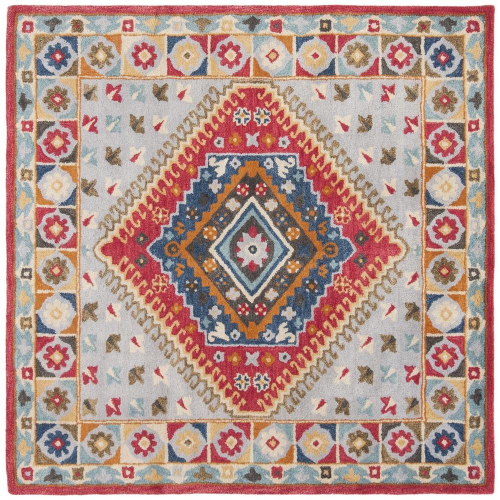 HERITAGE, GREY / RED, 6' X 6' Square, Area Rug