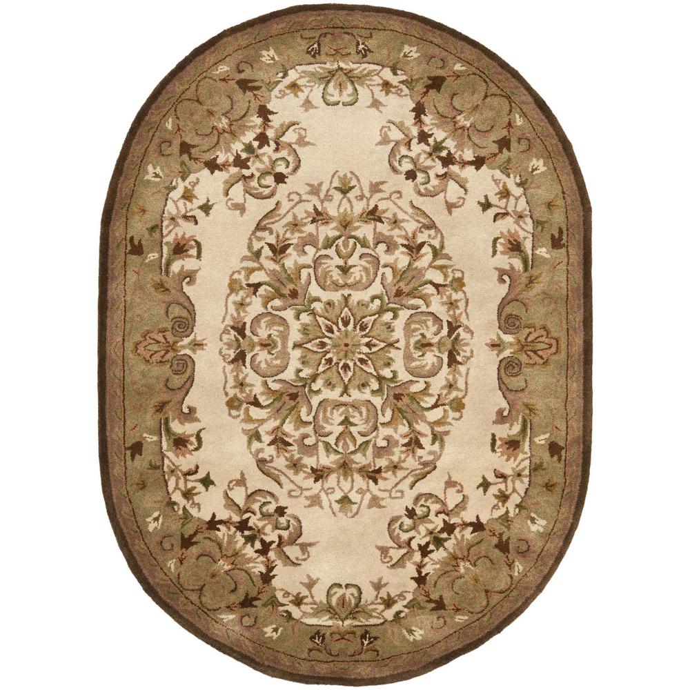 HERITAGE, BEIGE / GREEN, 4'-6" X 6'-6" Oval, Area Rug