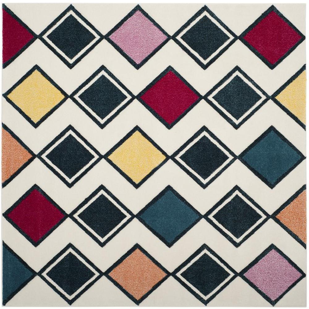 HOLLYWOOD, IVORY / PEACOCK BLUE, 6'-7" X 6'-7" Square, Area Rug, HLW704B-7SQ