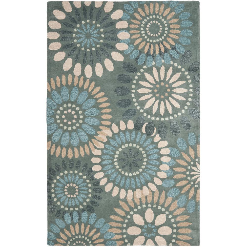 JARDIN, GREY / BLUE, 5' X 8', Area Rug