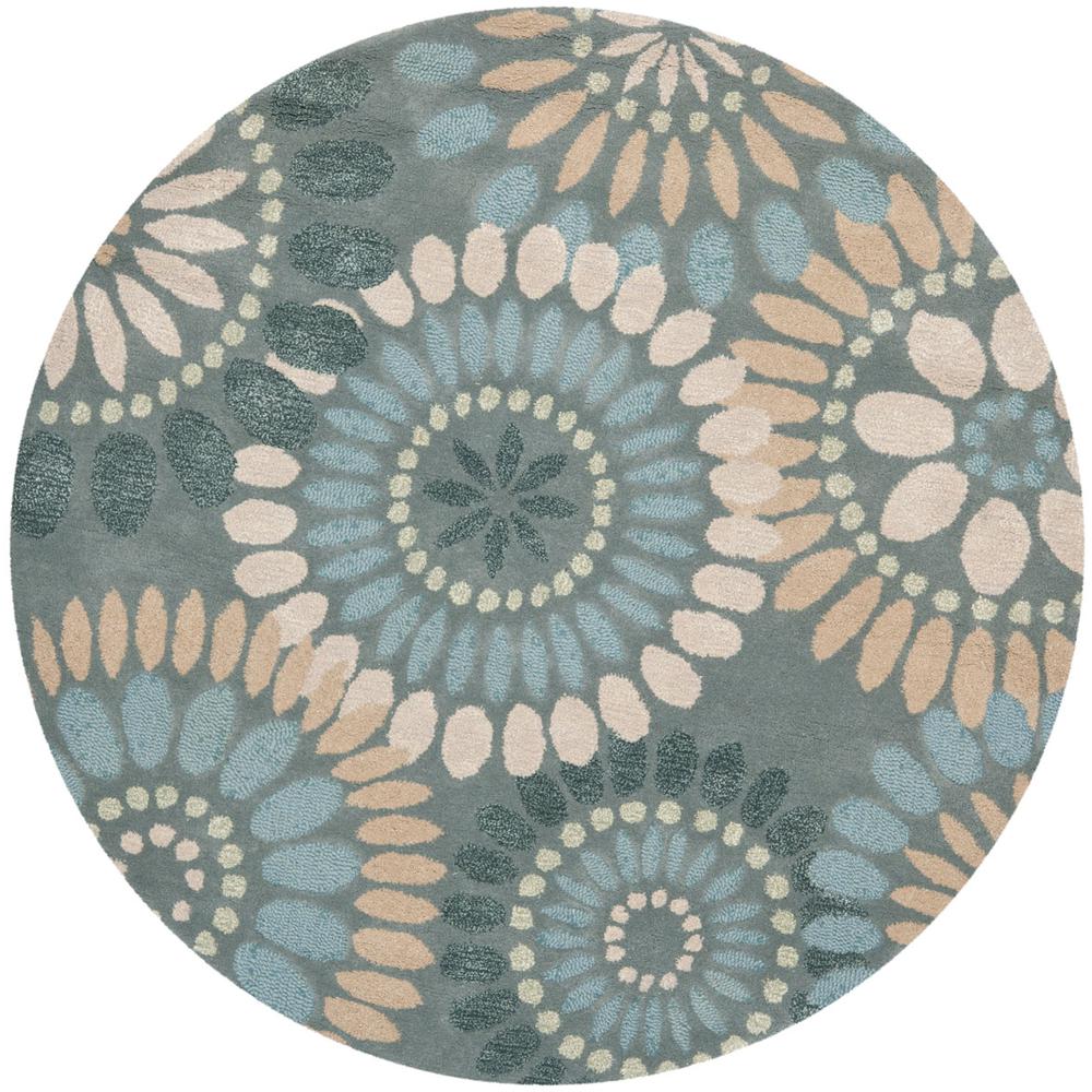 JARDIN, GREY / BLUE, 6' X 6' Round, Area Rug