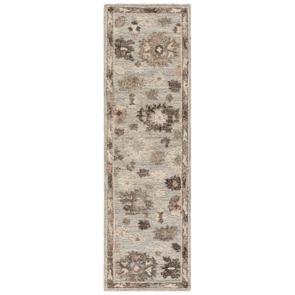 Kenya Distressed Medallion Hand-Tufted Wool Rug - Light Blue / Ivory