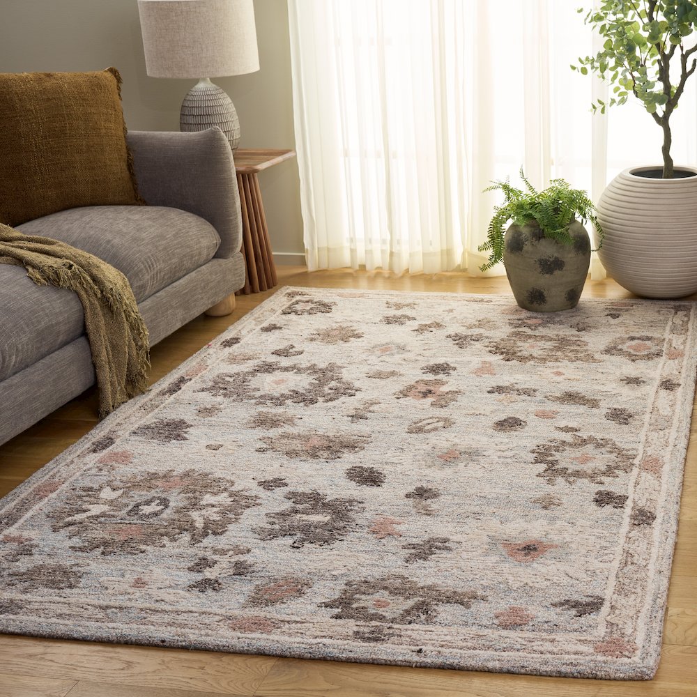Kenya Distressed Medallion Hand-Tufted Wool Rug - Light Blue / Ivory