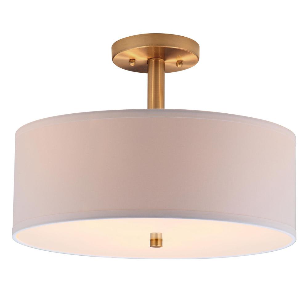 Clara 3 Light Chrome 16-Inch Dia Semi Flush Drum Light, Gold
