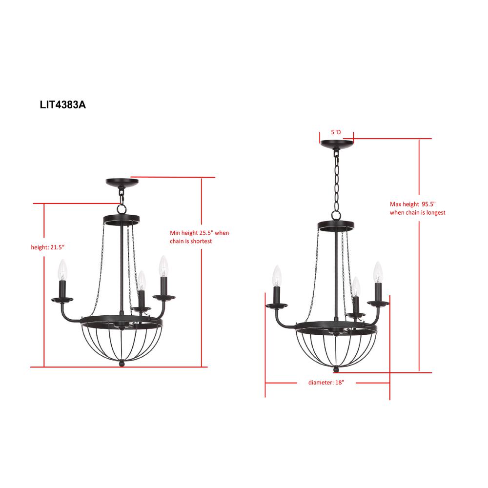 Jacques 18-Inch Dia Adjustable Chandelier, Black
