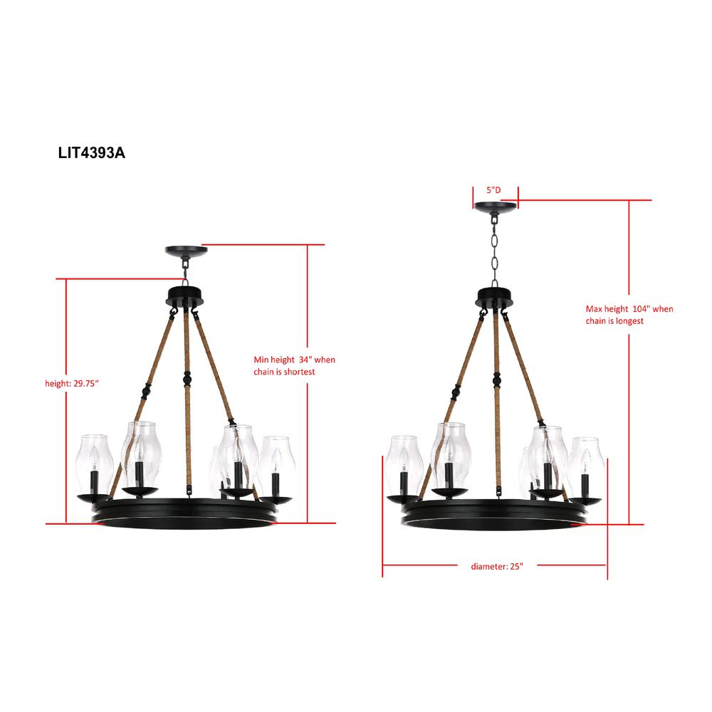 Fritz 25-Inch Dia Adjustable Chandelier, Black/Brown