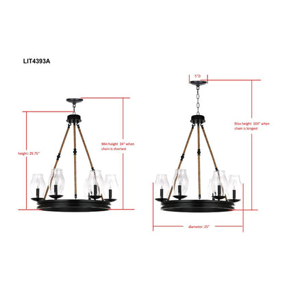 Fritz 25-Inch Dia Adjustable Chandelier, Black/Brown