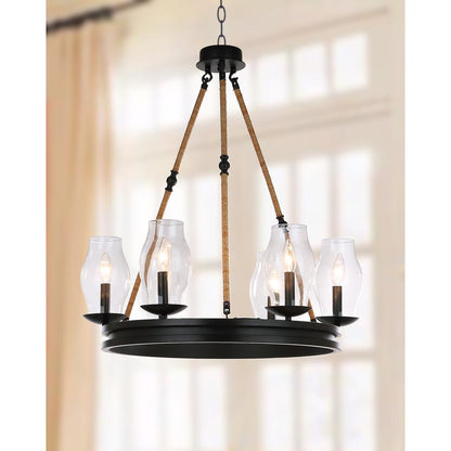 Fritz 25-Inch Dia Adjustable Chandelier, Black/Brown